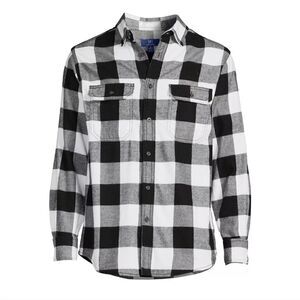 GEORGE Mens Super Soft Flannel Shirt XL 46-48  Buffalo Check Black White New